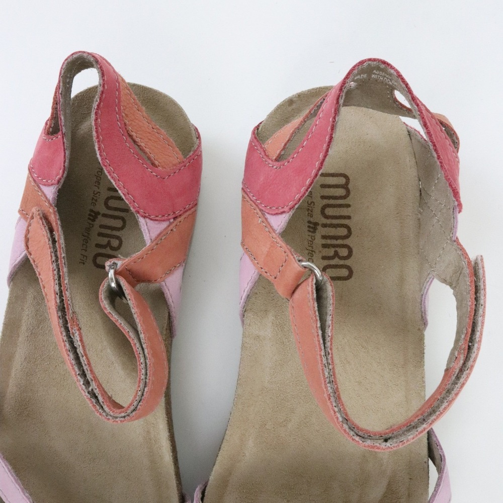 Munro Summer Sandals 7 Sherbet Pink Leather Fabric Adjustable Strap MA86558 - Picture 5 of 9